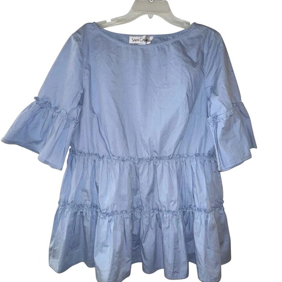 Sara Campbell Tops - Sara Campbell Light Blue Tiered Ruffle Babydoll Blouse Bell Sleeve Top